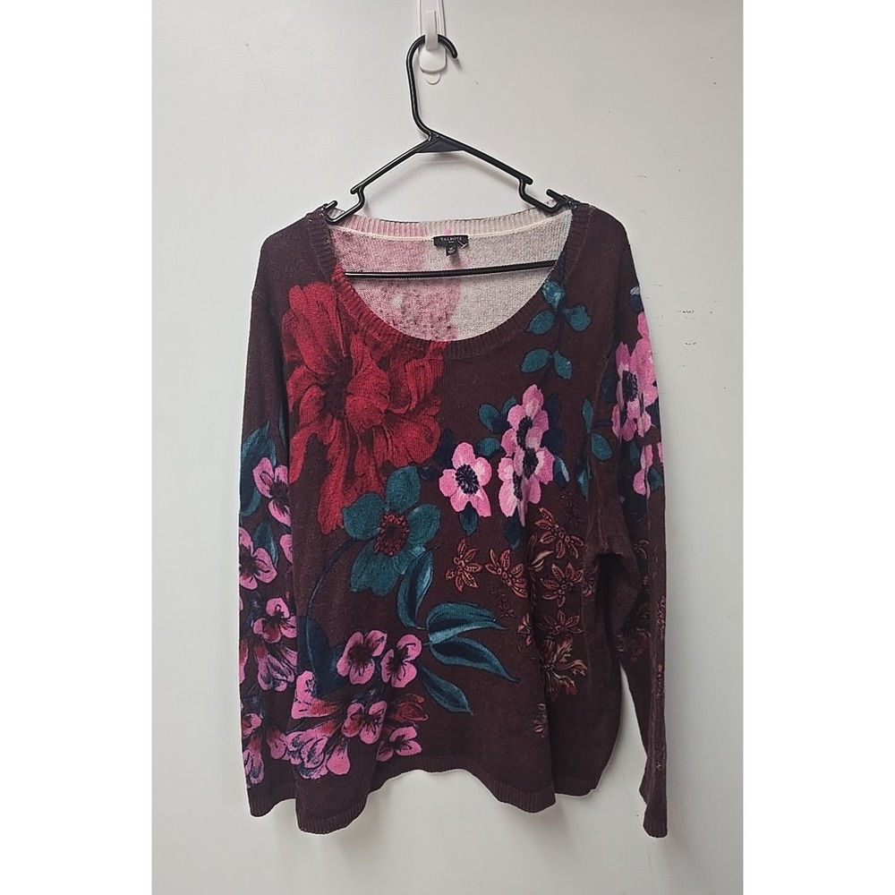 Talbots Burgundy Blossom Blooms Floral Preppy Pullover Sweater Womans Size 3X